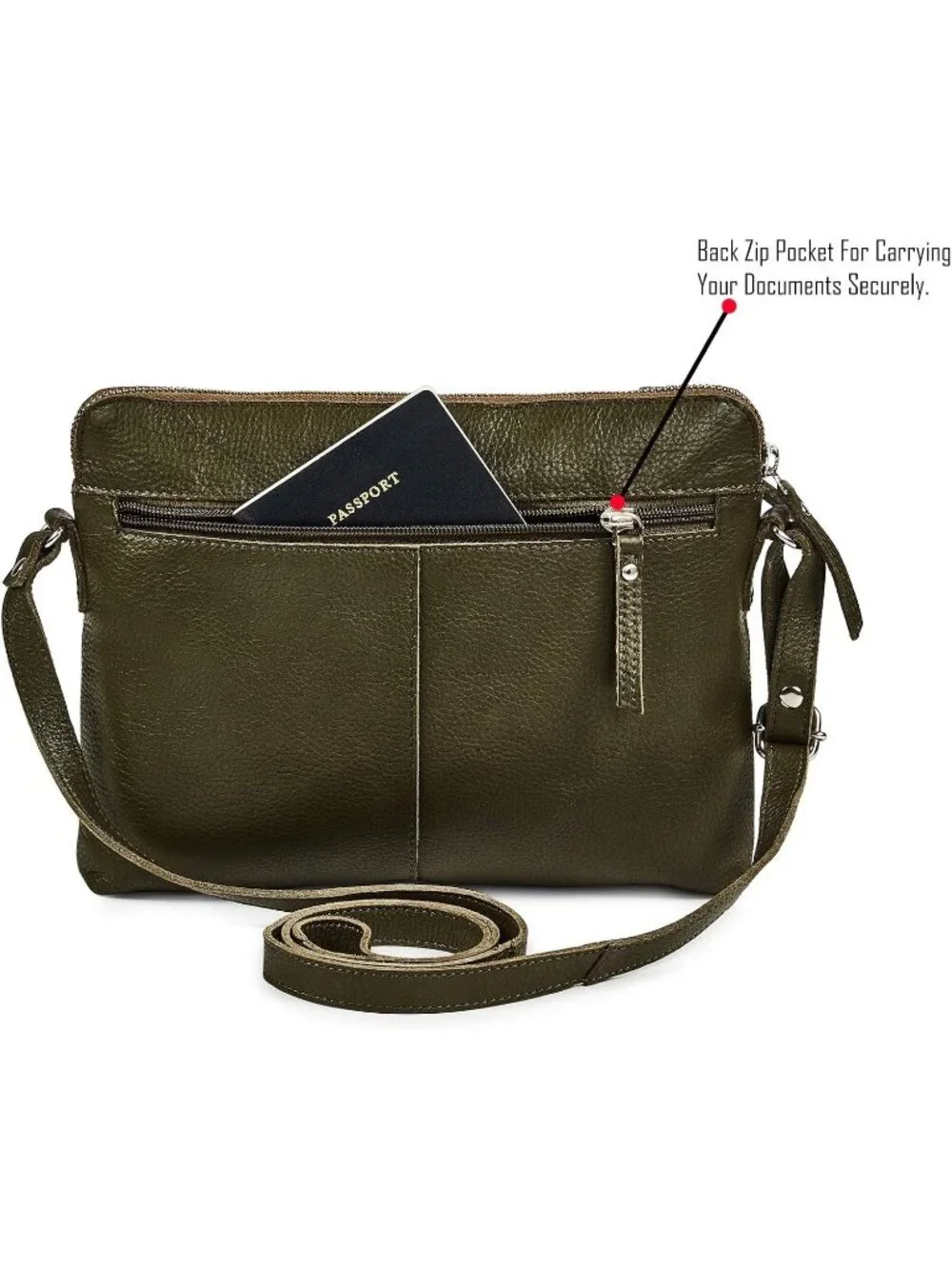 Women's Olive Genuine Leather Sling Purse with Adjustable Strap Crossbody bag